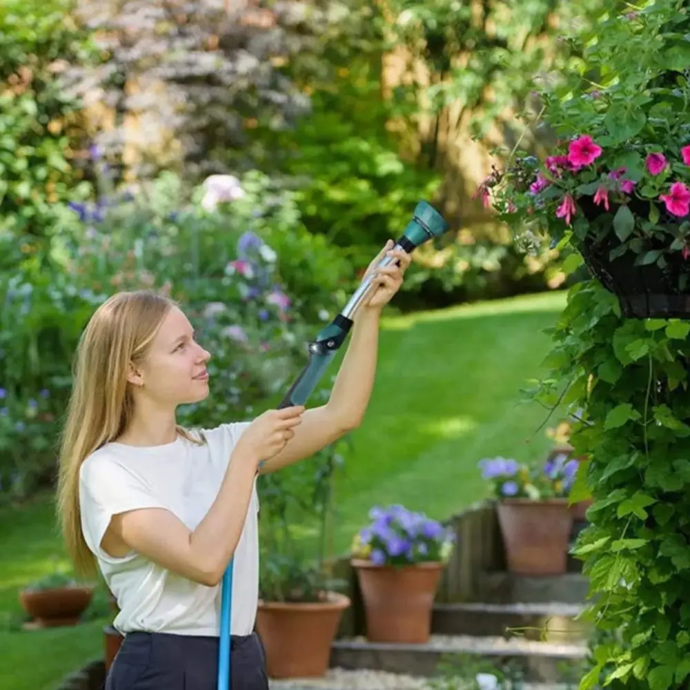 Long Handle Garden Hose Spray Showerhead Comfortable Grip 5 Spray Patterns Adjustable Spray Nozzle Rubberized Grip