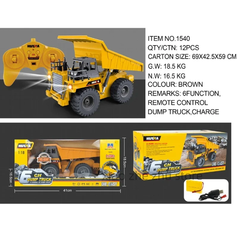 

In Stock Huina 1540 1/18 Rc Dump Truck 2.4g 6ch Remote Control Excavator Toys Alloy Rc Model Toy Engineering Vehicle Toys