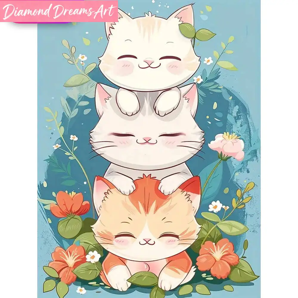 

Frameless, DIY Cat Diamond Embroidery Animal Painting Pattern For Adults Beginners Diamond Mosaic Cartoon Decor For Home
