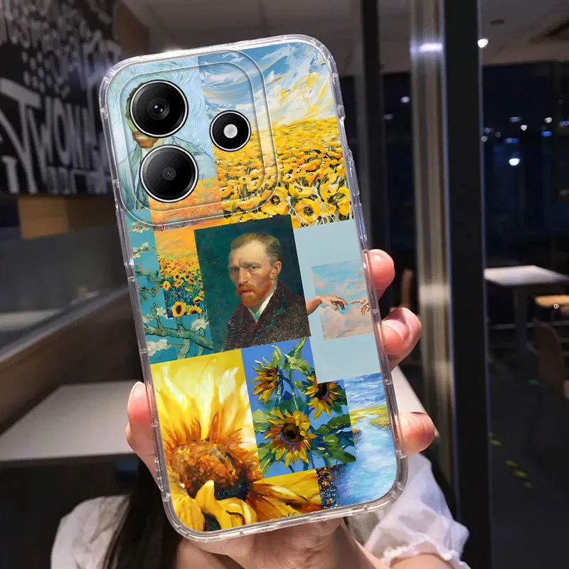 เคสสำหรับ Xiaomi Redmi Note 11S 14 Pro Plus 13 13C 12S 9 9S A4 12 14C 10S 11 เคสโทรศัพท์แบบนิ่ม ลายดอกทานตะวันของแวนโก๊ะ