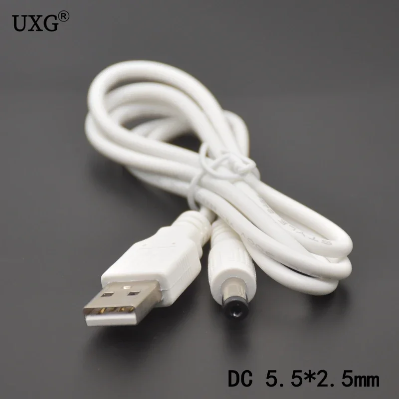 2A DC Power Plug USB Convert To 5.5*2.5mm/DC 5.5x2.5mm White Black L Shape Right Angle Jack With Cord Connector USB Power Cable