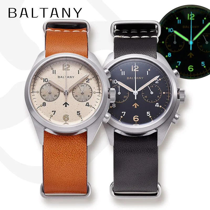 Baltany Military Pilot Men Watch S5044 Retro RAF 6BB Homage Quartz Chronograph Air Force Style Stopwatch Male Sport Outdoor Casu