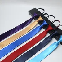 Corbata con cremallera preatada para mujeres y hombres, corbatas ajustadas con cremallera de 5cm, color rojo, negro, azul, Color sólido, fiesta de entretenimiento estrecha y delgada