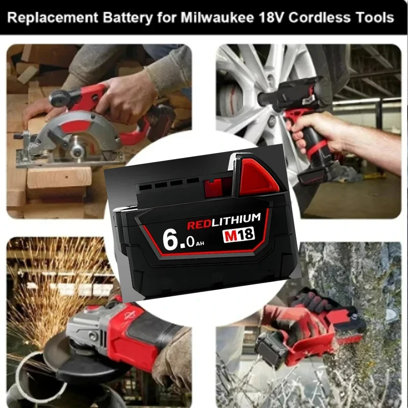 Vhodná dobíjecí lithiová baterie pro nářadí Milwaukee M18. Baterie M18 Milwaukee 6,0 Ah, dlouhá výdrž baterie. 48-11-1850 48-11-1860 - náhled 6