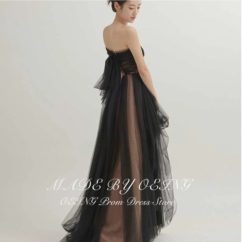 OEING Black Tulle Evening Dresses Korea Fairy One Shoulder Party Formal Prom Gowns Corset Back Floor Length Wedding Photoshoot