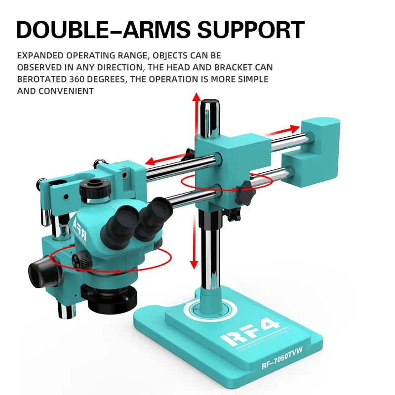RF4 7X-50X rotazione a 360 ° staffa a doppio braccio braccio osservazione manutenzione laboratorio industriale microscopio