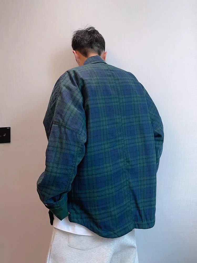 

Американская свободная пара, винтажная клетчатая длинная све irt Jaet, мужская модная осенне-зимняя новинка, дышащее полиэтиленовое поступление...