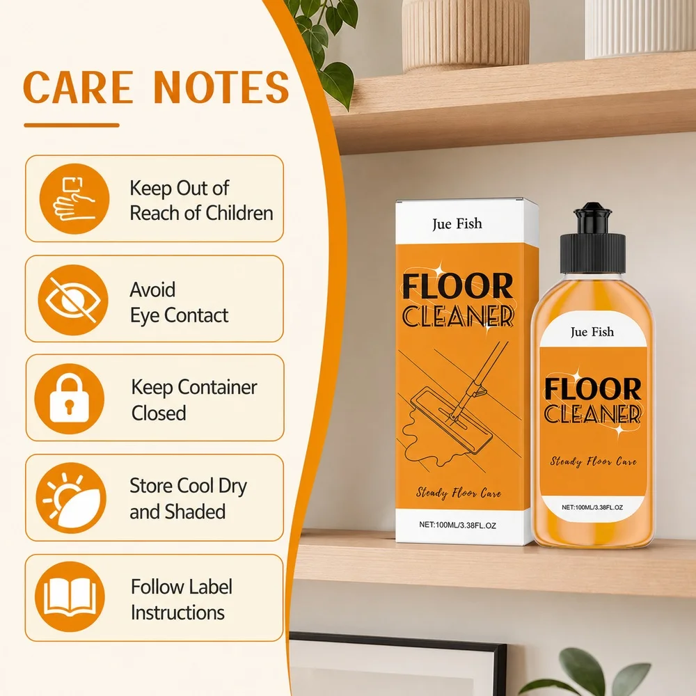 Jue Fish Floor Cleaner Liquid 100 ml for Wood and Tile Floors Daily Mopping Visible Dirt Residue Routine Home Floor Cleaning Kit