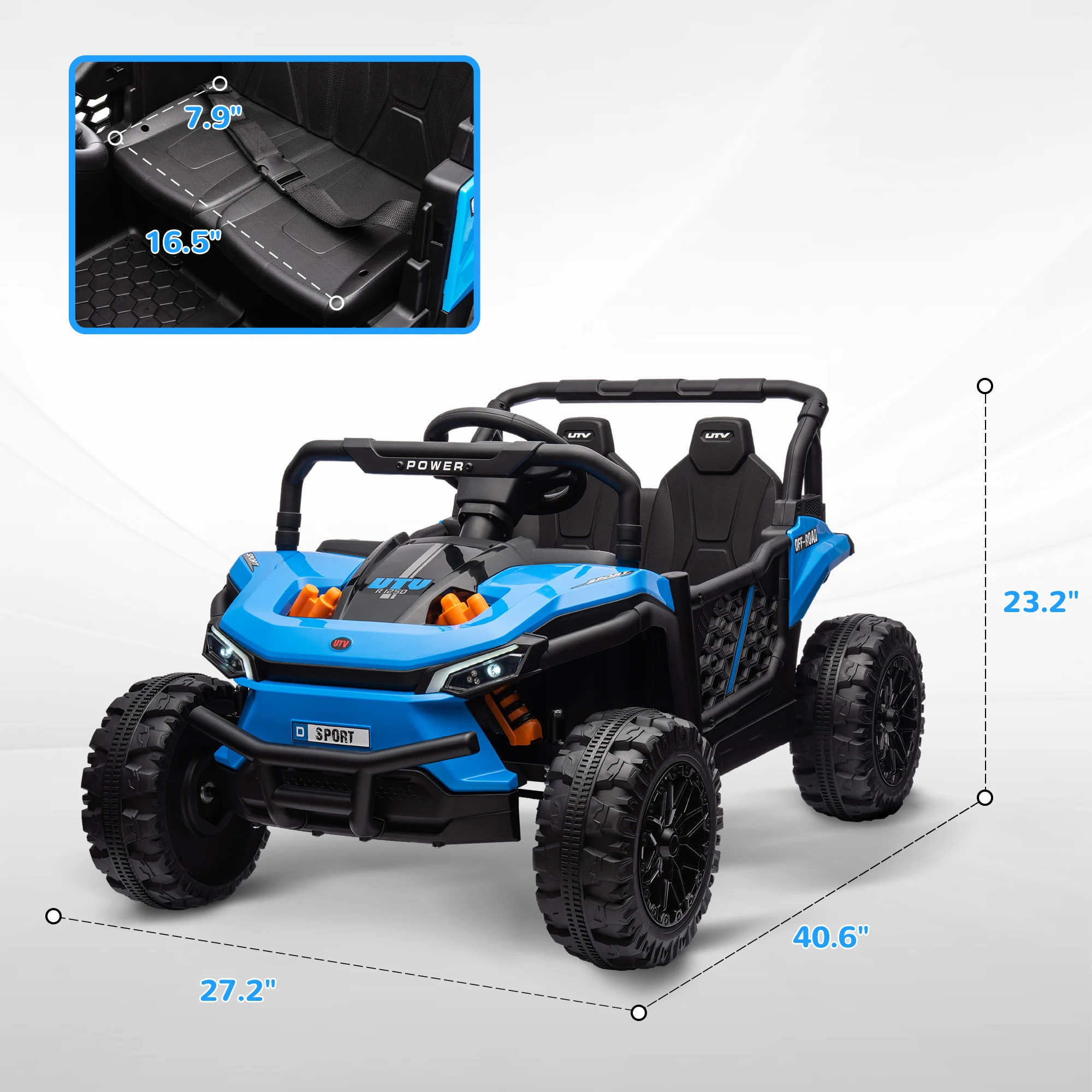 12V Ride on Truck Utv Toy with 4-Wheel Suspension, Remote Control, Blue