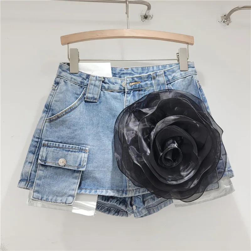 Imagem -02 - Minissaia Jeans de Cintura Alta Feminina Linha a Retrô Floral Lavado Envoltório do Quadril Curta Design de Moda Novo Verão Y2k 2024