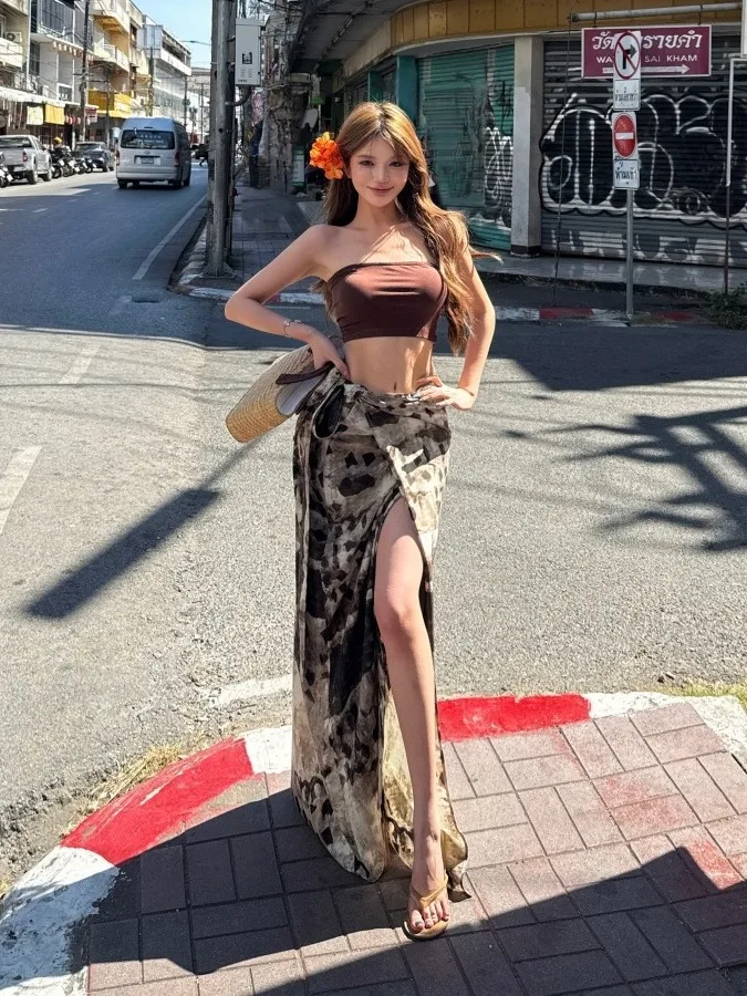 

Сексуальный комплект Vaion: пляжная юбка-комбинезон с принтом, женский модный легкий дышащий комплект с низкой талией