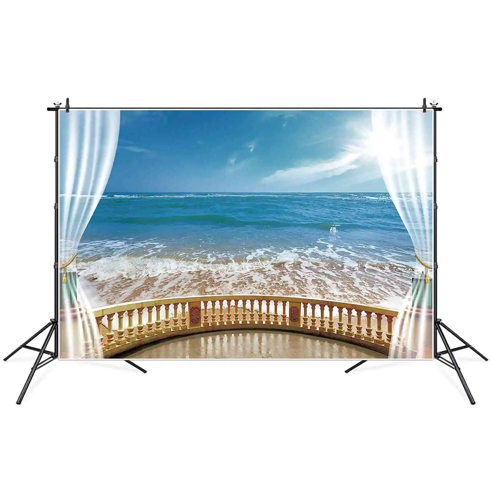 MOON.QG Tropical Sea Beach Holiday Backdrops Seaside Wave Ocean Summer Background Customized Party Decoration Photography Props