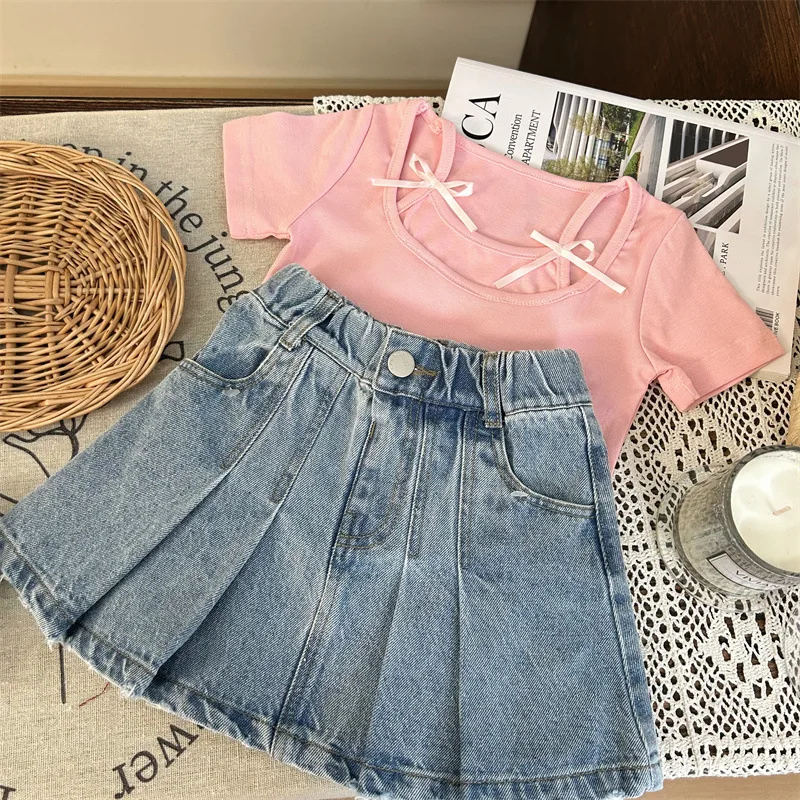 

Girl Skirt Korean Style Children Wear 2024 New Summer Girls Baby Denim Pleated Skirt Baby Girl Fashion Cowboy Half Skirts