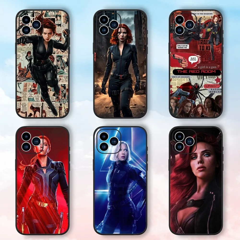 MINISO DISNEY Black Widow Phone Case For Samsung Galaxy S24 S23 S22 S21 S20 FE S10 S9 S10E Plus Ultra Lite 5G Black Phone Case