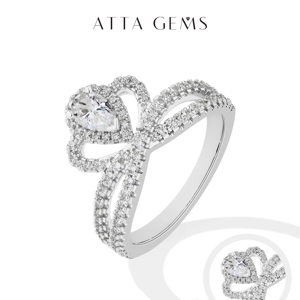 

ATTAGEMS 925 Sterling Silver Waterdrop Crown Moissanite Rings For Women 4*6mm Pear-cut D VVS1 Engagement Cross Ring Fine Jewelry