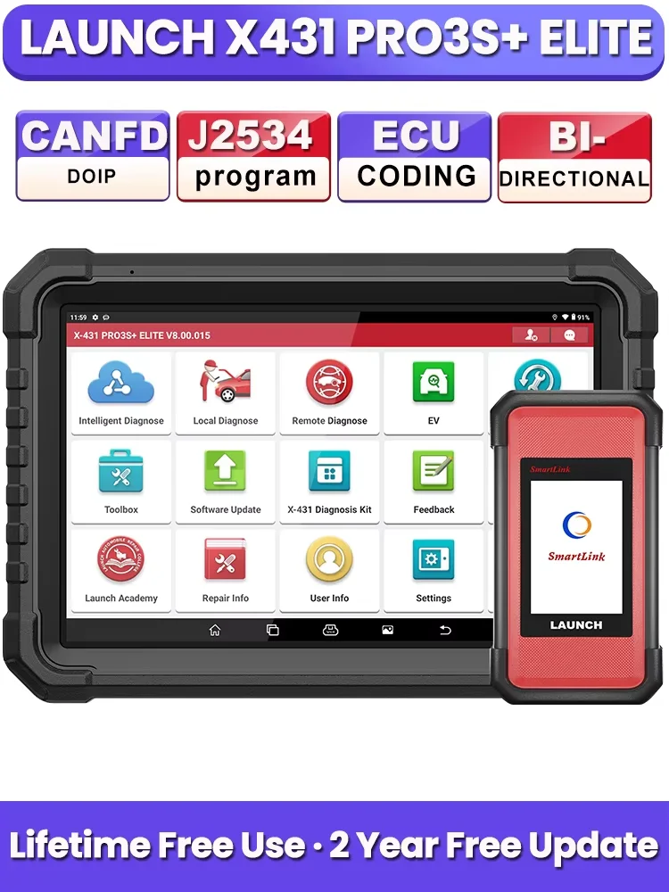 LAUNCH X431 PRO3S+ELITE mit SmartlinkC, unterstützt Topologiediagramm, CAN FDDOIPJ2534 Protokolle, FCA Autoauth, Vollsystem-Diagnosescanner, 37+ Reset-Dienste, ECU-Codierung, bidirektionale