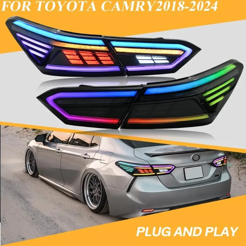

For Toyota Camry 8th Gen 2018-24 LED Tail Lights Pair, RGB Multi-Color with Dynamic Turn Signal