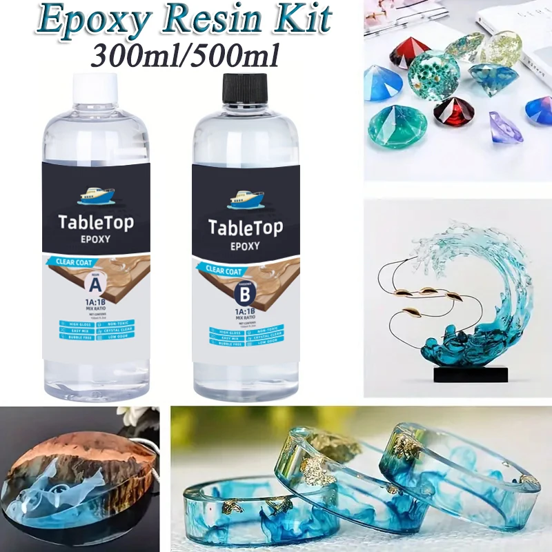 

Epoxy Resin AB Set 300/500ml Crystal Clear Coating High-Gloss Bubbles Free Non-Toxic For Tumbler Jewelry River Table Art & Craft