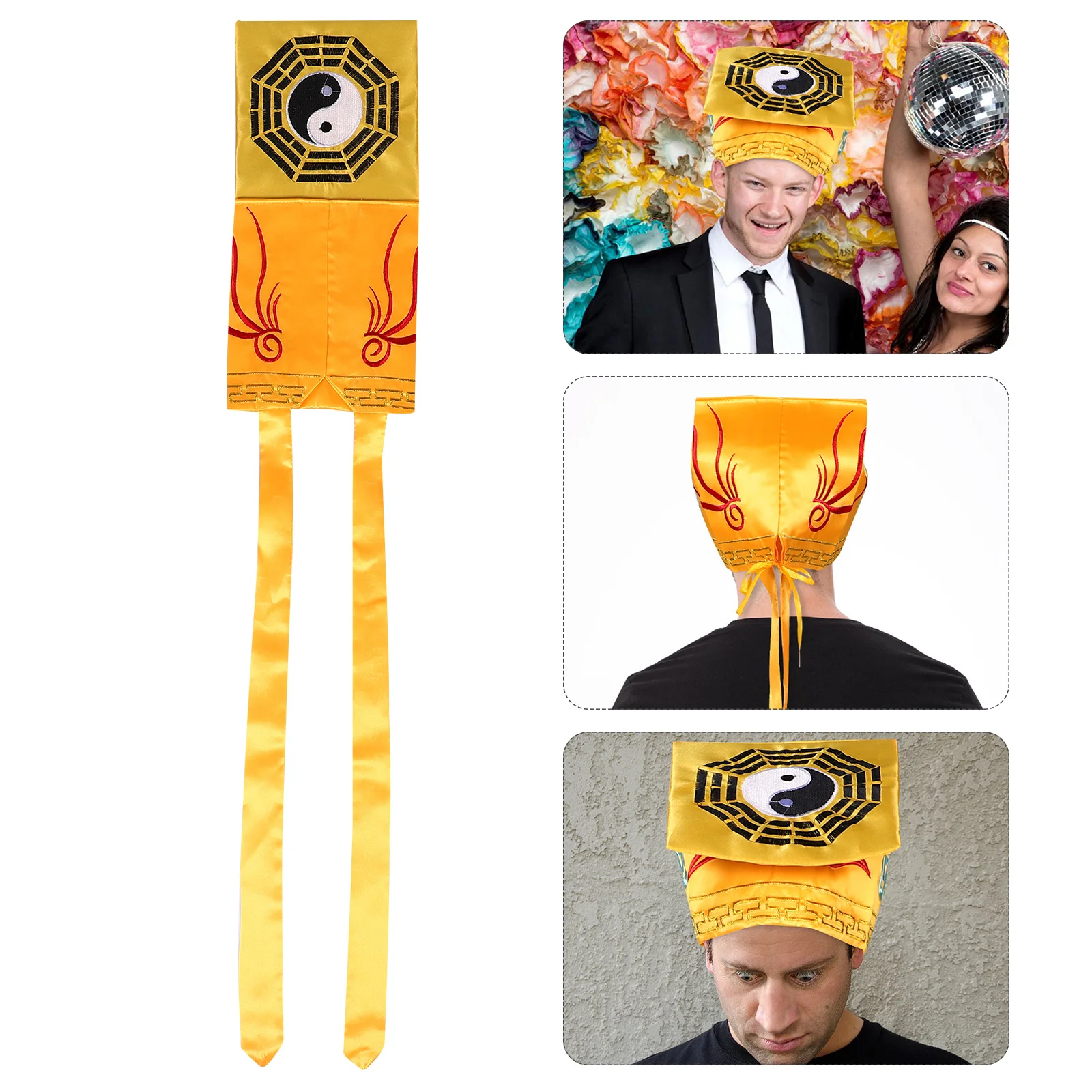 

Chinese Style Taoist Hat Elegant Taichi Pattern Breathable Material Comfortable Fit for Ceremonies Cosplay Events Performance