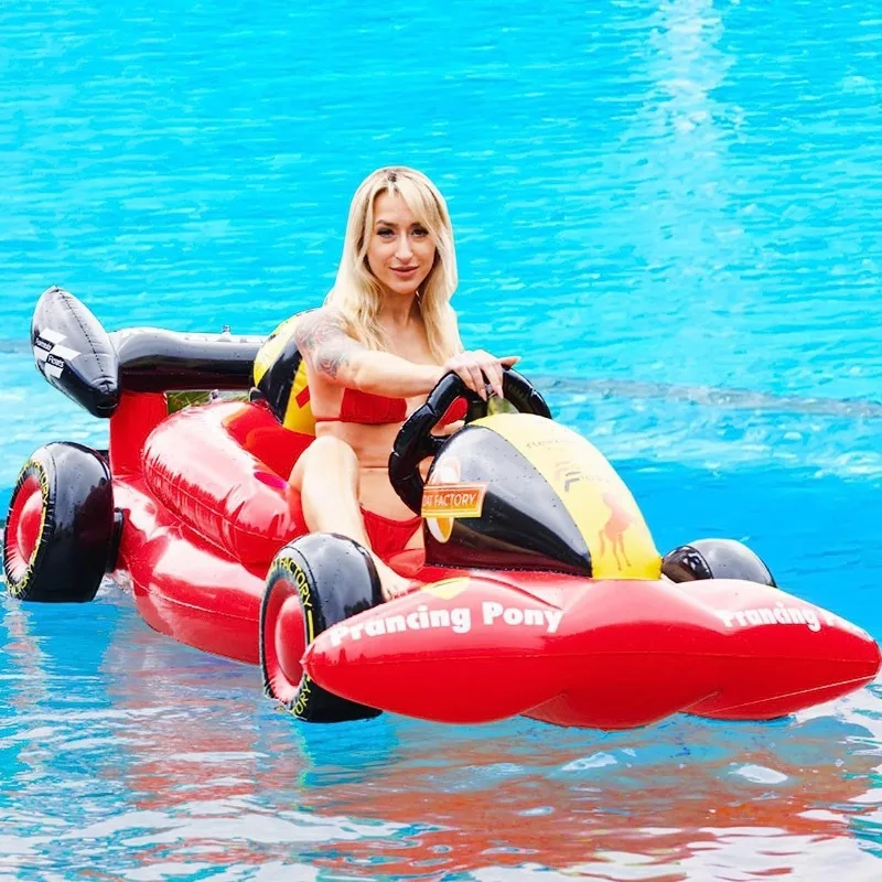 New thickened inflatable racing car floating row toy yacht, water entertainment model PVC cartoon inflatable 1 seat water bed