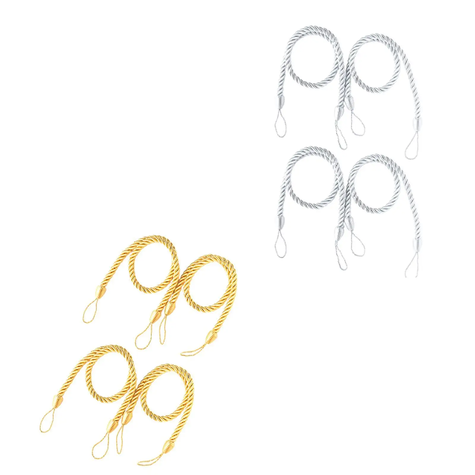 Set of 4 Twisted Curtain Hold Backs for Window Drapery, Satin Ropes for Home