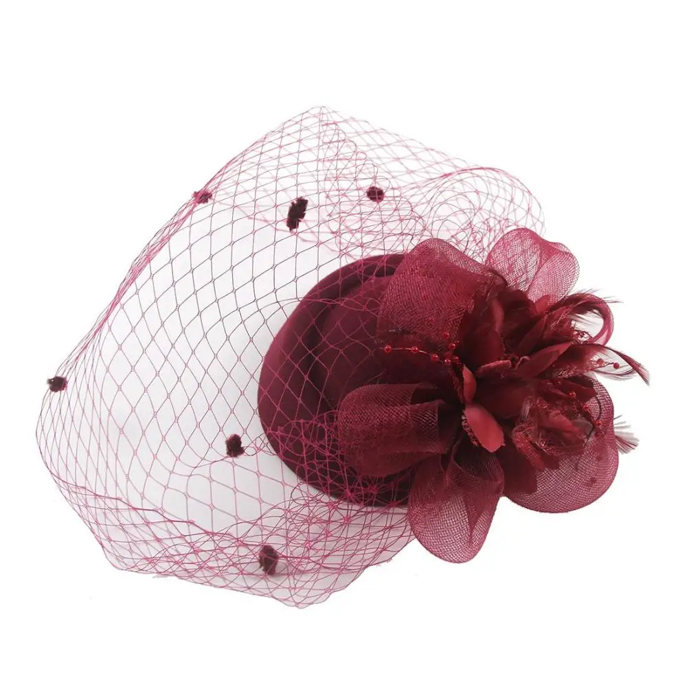 Hair Accessories Retro Veil Feathers Flower Sinamay Headband Hair Clip Fedoras Hat Fascinators Hat