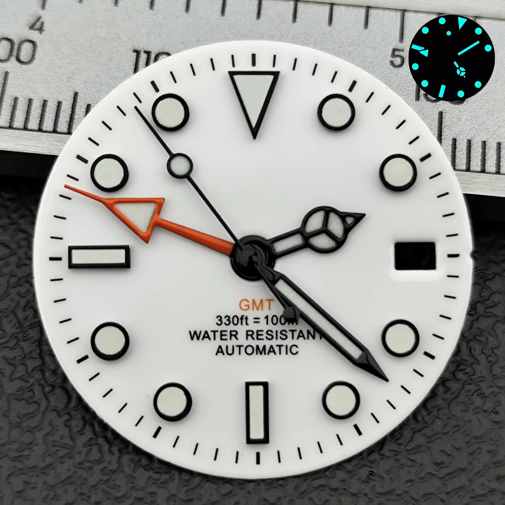 

28.5mm/29mm white/black sterile dial watch GMT Hands Fit NH34 movement watch parts blue-green night light watch dial accessories