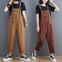 Spring Summer Streetwear Women's Jumpsuits Casual Loose Wide Leg Baggy Cargo Pants Straps Denim Overalls Brown Black Dungarees - Image 2