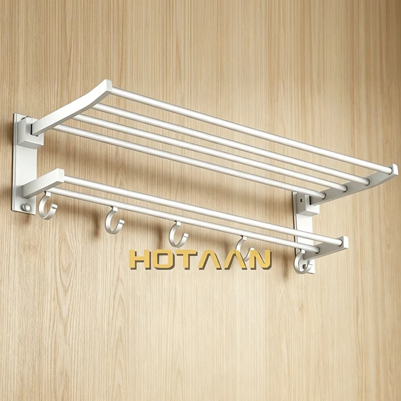Bathroom towel holder, Foldable  towel rack, oxidation aluminium  towel rack with hooks YT-4003