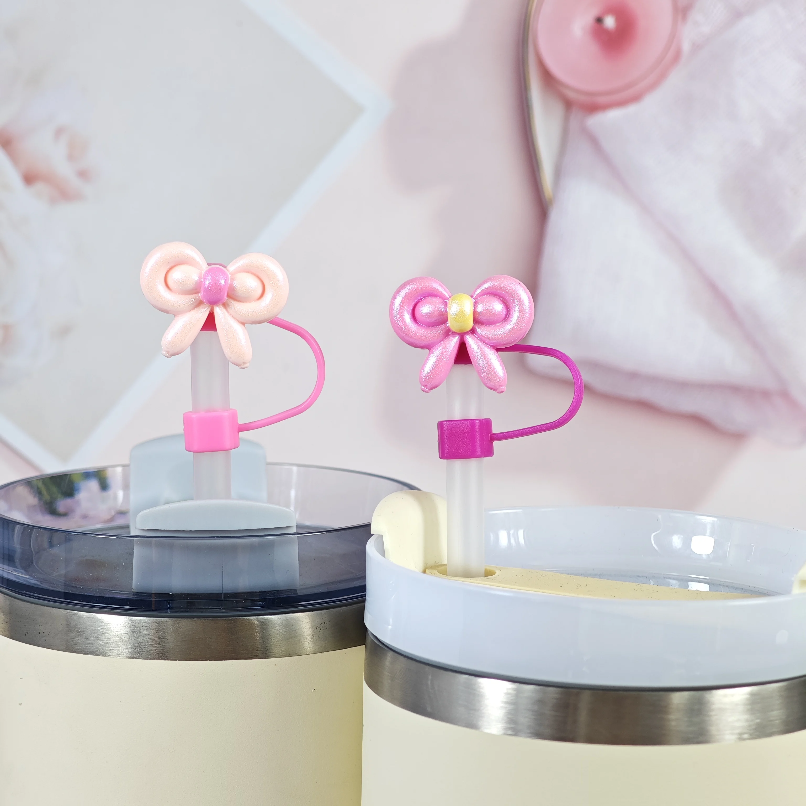 Creative Balloon Butterfly Series Cartoon Straw Cap, Soft Rubber Detachable Straw Dust Cap, Straw Cover