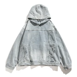 Denim Hoodies Spring Autumn Men & Women Couples Loose Pullovers American Retro Solid Lantern Sleeve Hooded Jean Sweatshirts