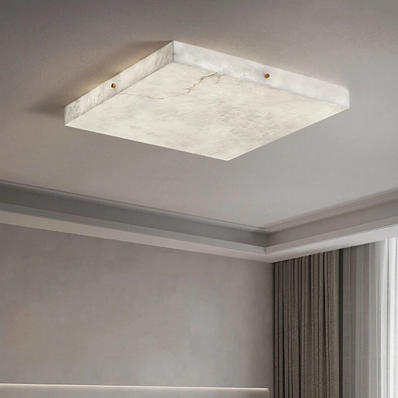 

Nordic Postmodern Living Room Kitchen Foyer Copper Ceiling Lamp Minimalist Bedroom Kids Room Square Marble Ceiling Lights