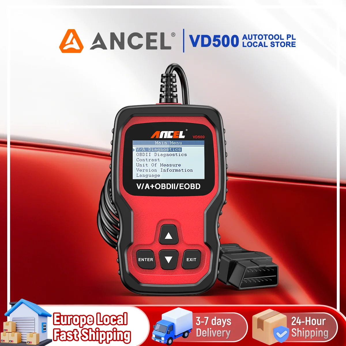 Lecteur de code OBD II VD500, scanner de diagnostic professionnel VAG pour voitures avec diagnostic de voyant moteur, réinitialisation du service d'huile, réinitialisation EPB et fonctions d'adaptation de l'accélérateur pour véhicules OBD2