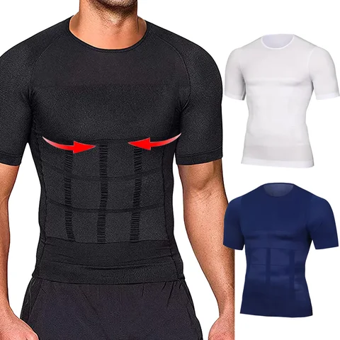 Faja con Control de barriga para hombre, moldeador de cuerpo adelgazante, camisas de compresión, ropa interior de Fitness, ropa moldeadora para quemar grasa, corsé con carpeta Abdominal