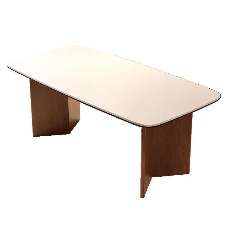 

Medieval black walnut rock slab dining table and chair combination new retro rectangular small apartment dining table