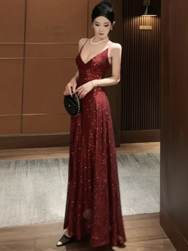 Elegante sem costas com decote em v split vestido de festa sexy magro vestido de luxo vestidos de noite moda robe festa de aniversário outono primavera novo