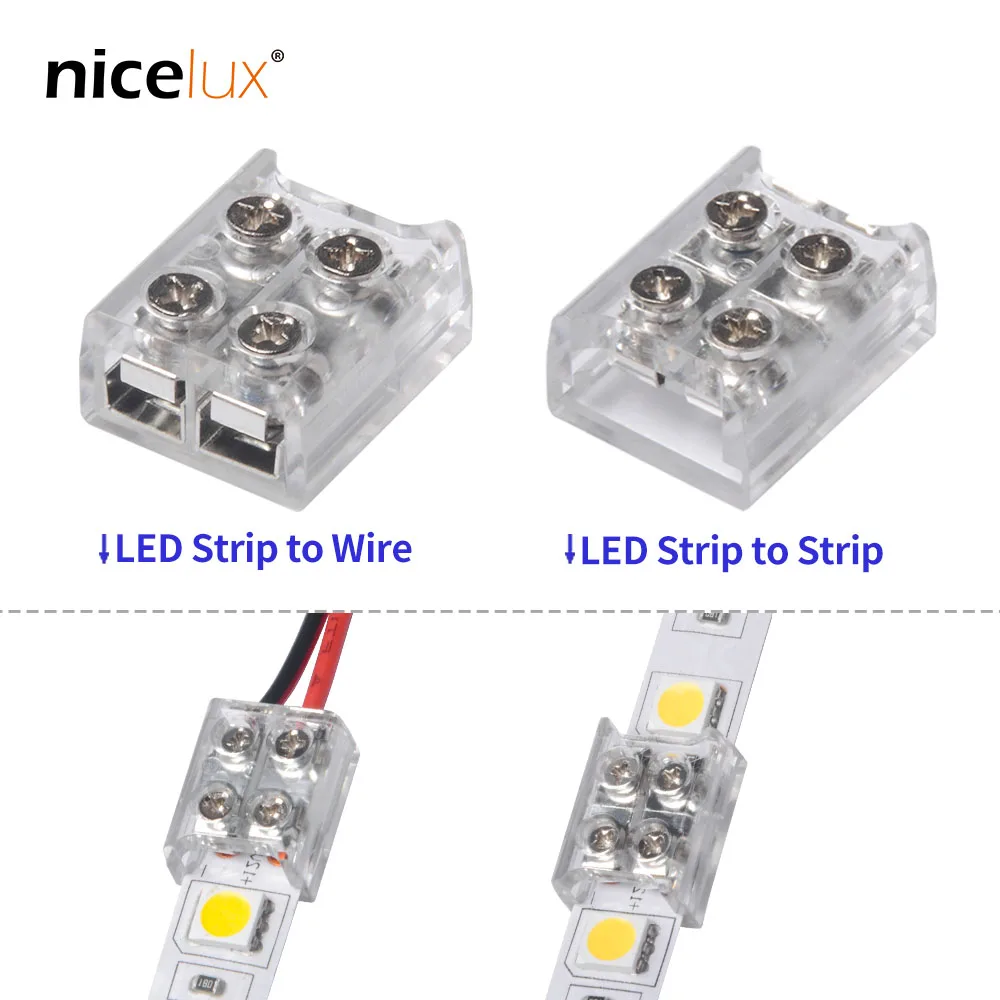 LED Strip conector com parafuso fixo, Terminal flexível, LED Strip Light, SMD COB Strip, IP20, 8mm, 10mm