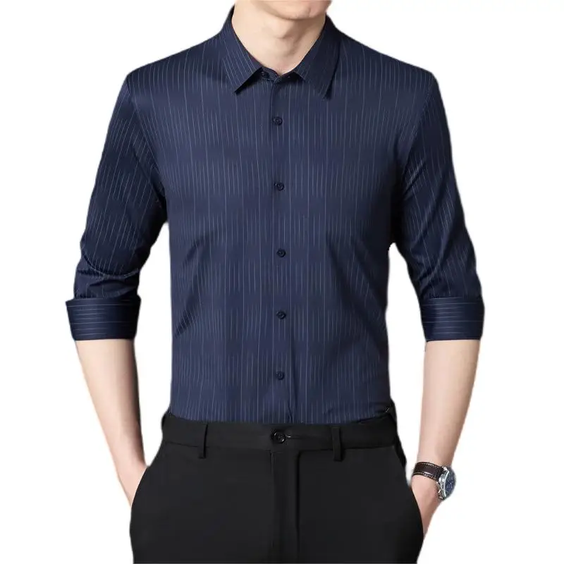 P-42 autumn new nylon-spandex four-sided stretch seamless shirt for men high luxury free ironing anti-wrinkle casual business me