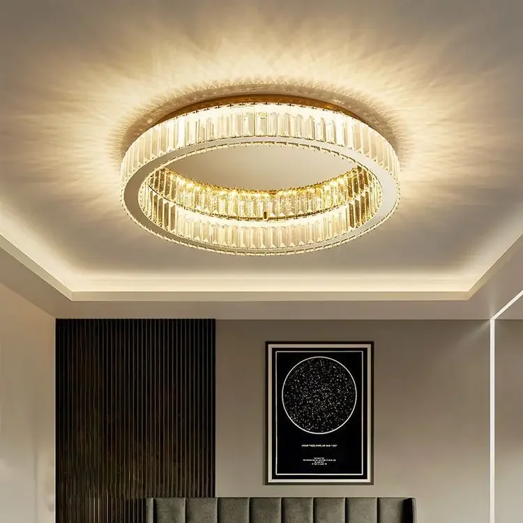 

Light luxury crystal post-modern Italian minimalist home hall stainless steel round master bedroom dining room ceiling lamp