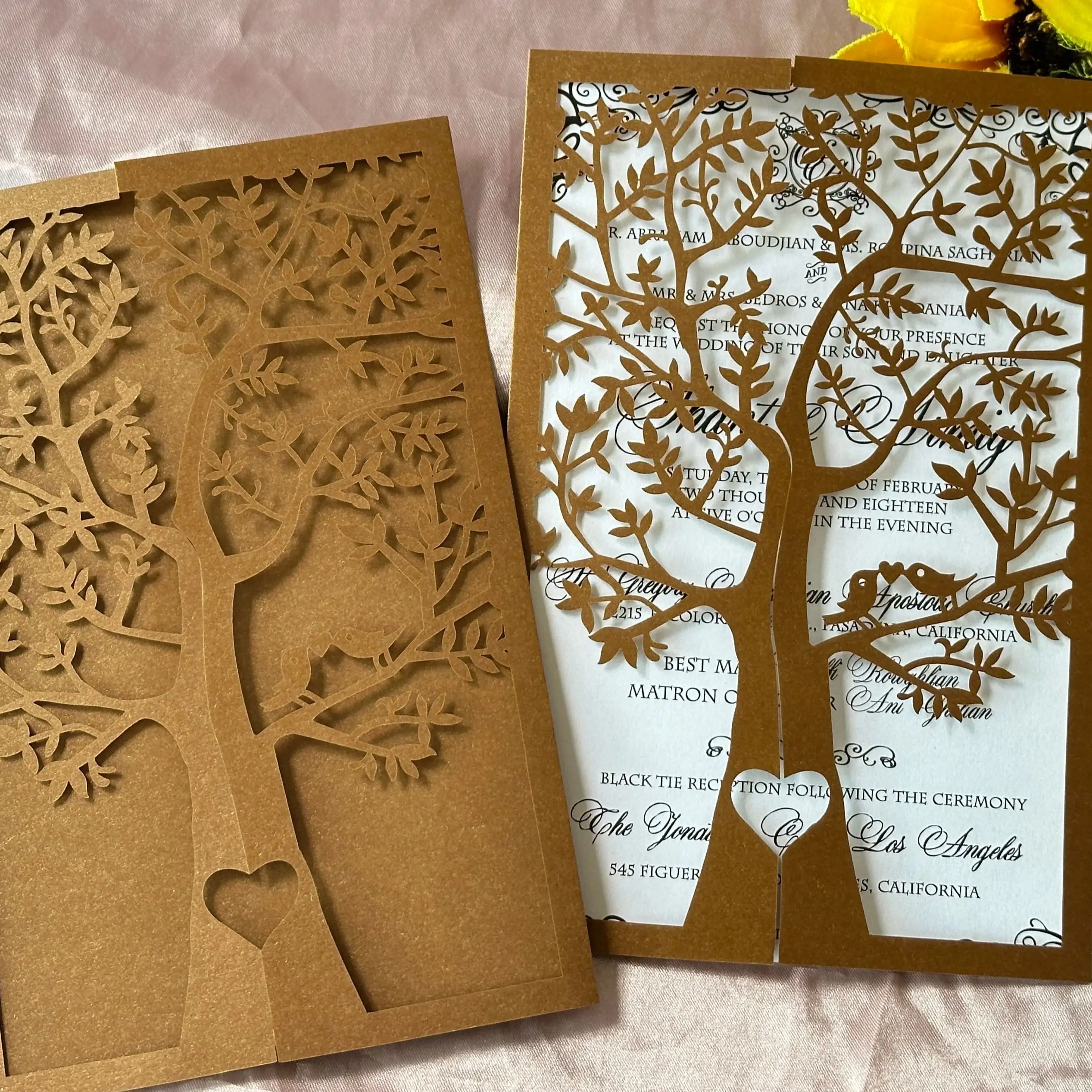 

10pcs Pearl Brown Tree Laser Cut Wedding Invitation Card Invite Cover Birthday Invitation Card for Party Favor Decoration