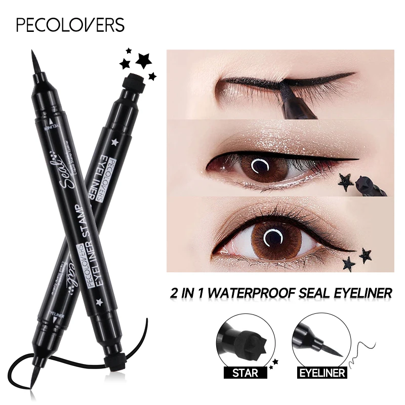 Double Head 2 In1 Waterproof Liquid Eyeliner Moon Star Heart Shapes Tattoo Stamp Quick To Dry Eye Liner Pencil Makeup Tool