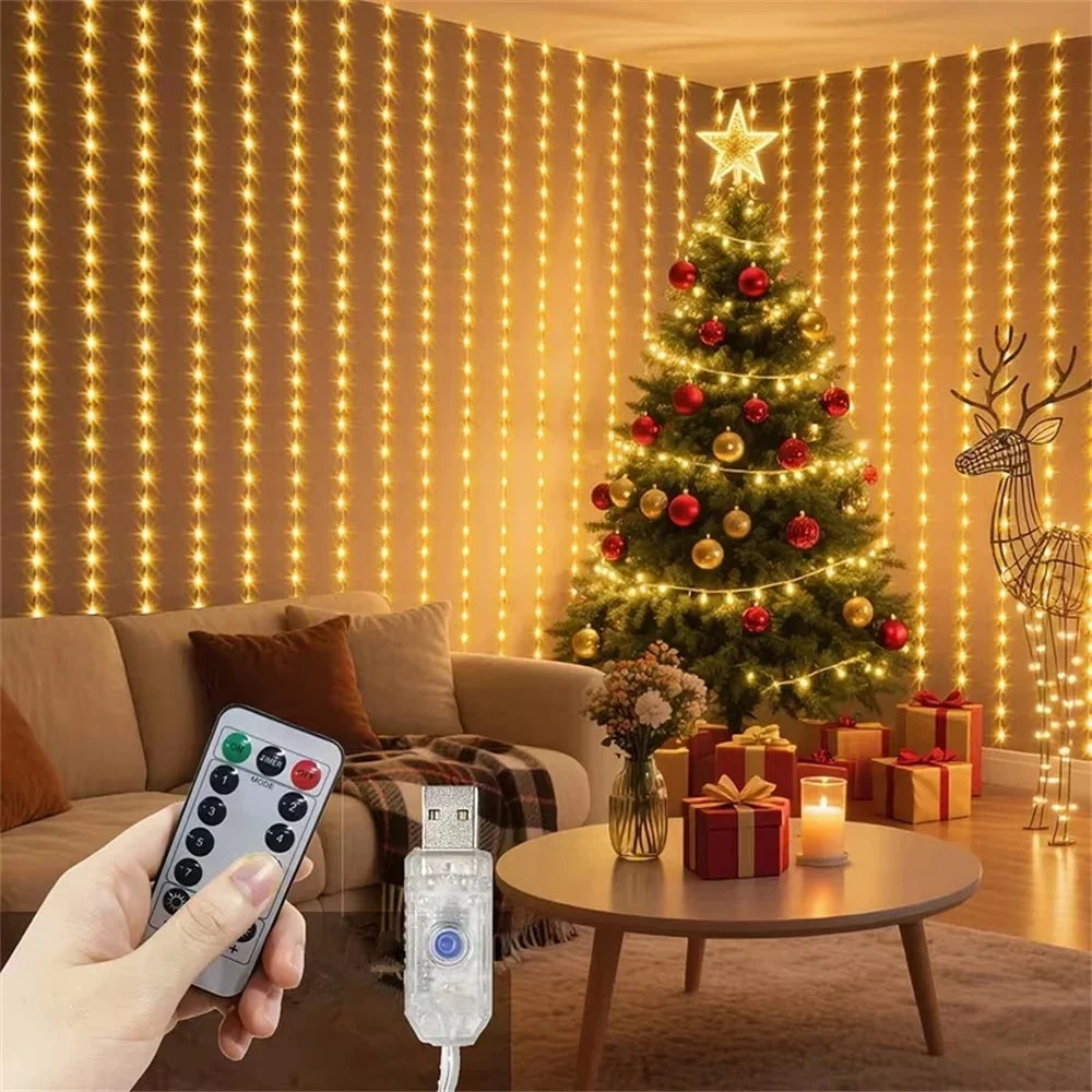USB LED Curtain String Lights with Remote Control Bedroom Holiday Wedding Birthday Christmas Decor LED Fairy Garland Lamp