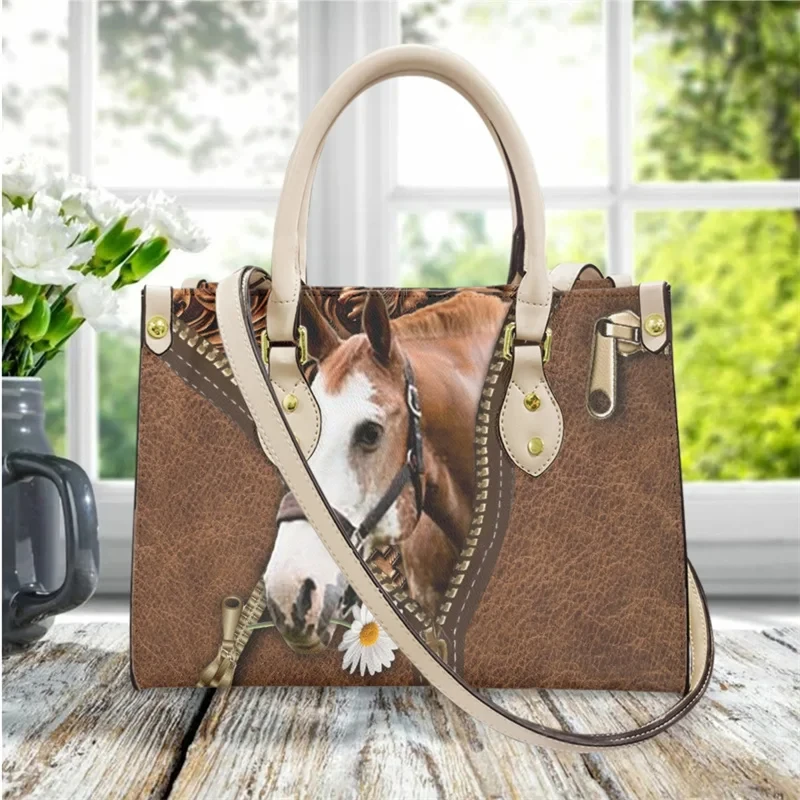 Tribal Horse Pattern Long Shoulder Strap Tote Top Handle Retro Casual Messenger Bags Folk Trend Ladies Shopping Cross Body Bags