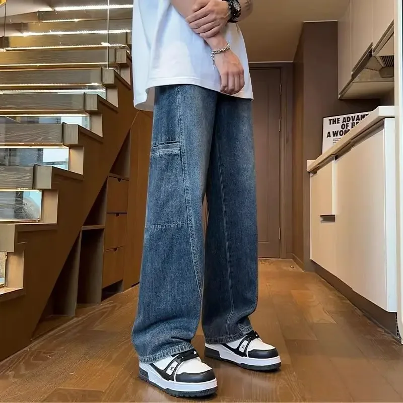 루즈핏 남성 청바지 배기 90년대 스트릿웨어 에스테틱 Y2K 빈티지 한국 스타일 워싱 고스 오리지널 2025 가을 XS 남성 카우보이 팬츠