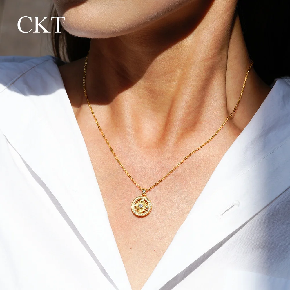 CKT 해바라기 모이사나이트 팔보팔정 펜던트 쇄골 체인 고대 방식 18k 금 트렌드 목걸이 여성용 주얼리