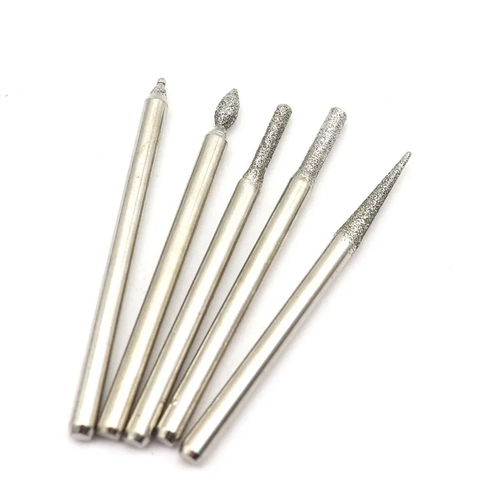 30 Pcs/set Diamond Point Burr Bits Drill Head Dremel Accessories Needle Tip Grinding Alloy Cylindrical Ball 3.0mm Shanks