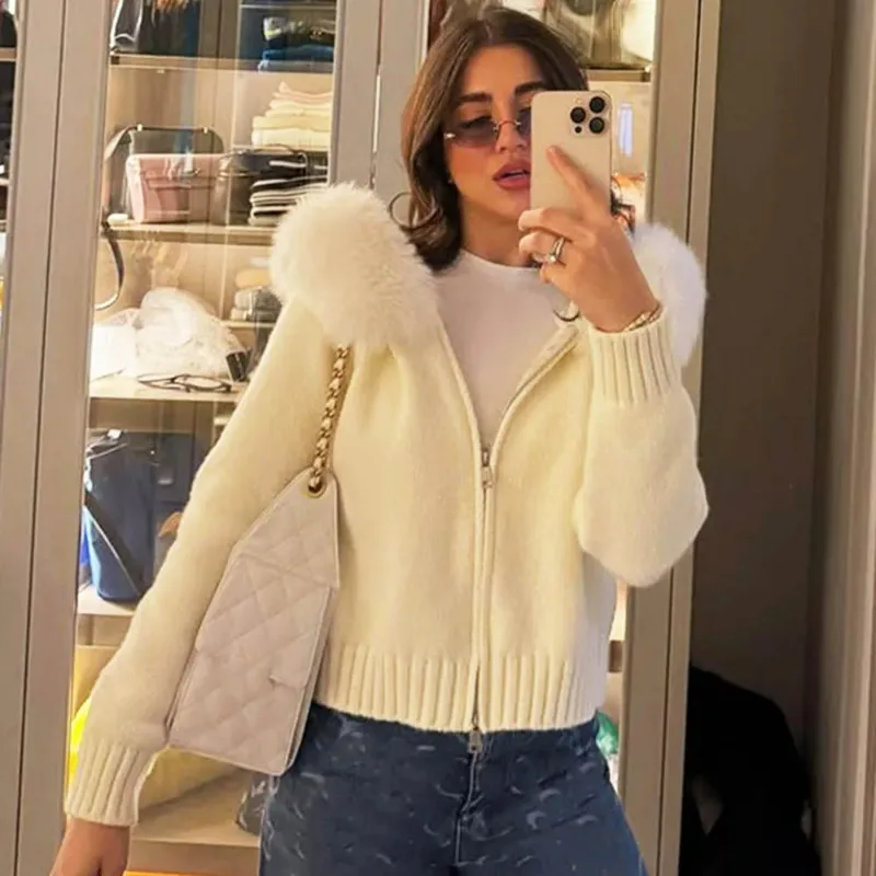 

Ticketsx пушистая молния в стиле пэчворк с длинным рукавом вязаная куртка пальто зимний женский свитер с капюшоном кардиган однотонный повседневный женский кардиган