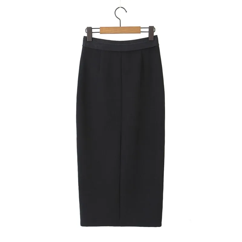 2023 Sexy Black Front Slit Midi Pencil Skirt Women Spliced High Waist Package Hips Skirts