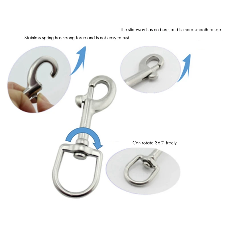 5 PCS Marine 316 Stainless Steel Oval Single-Ended Rotary Buckle Lock For Scuba Diving Dog Leash