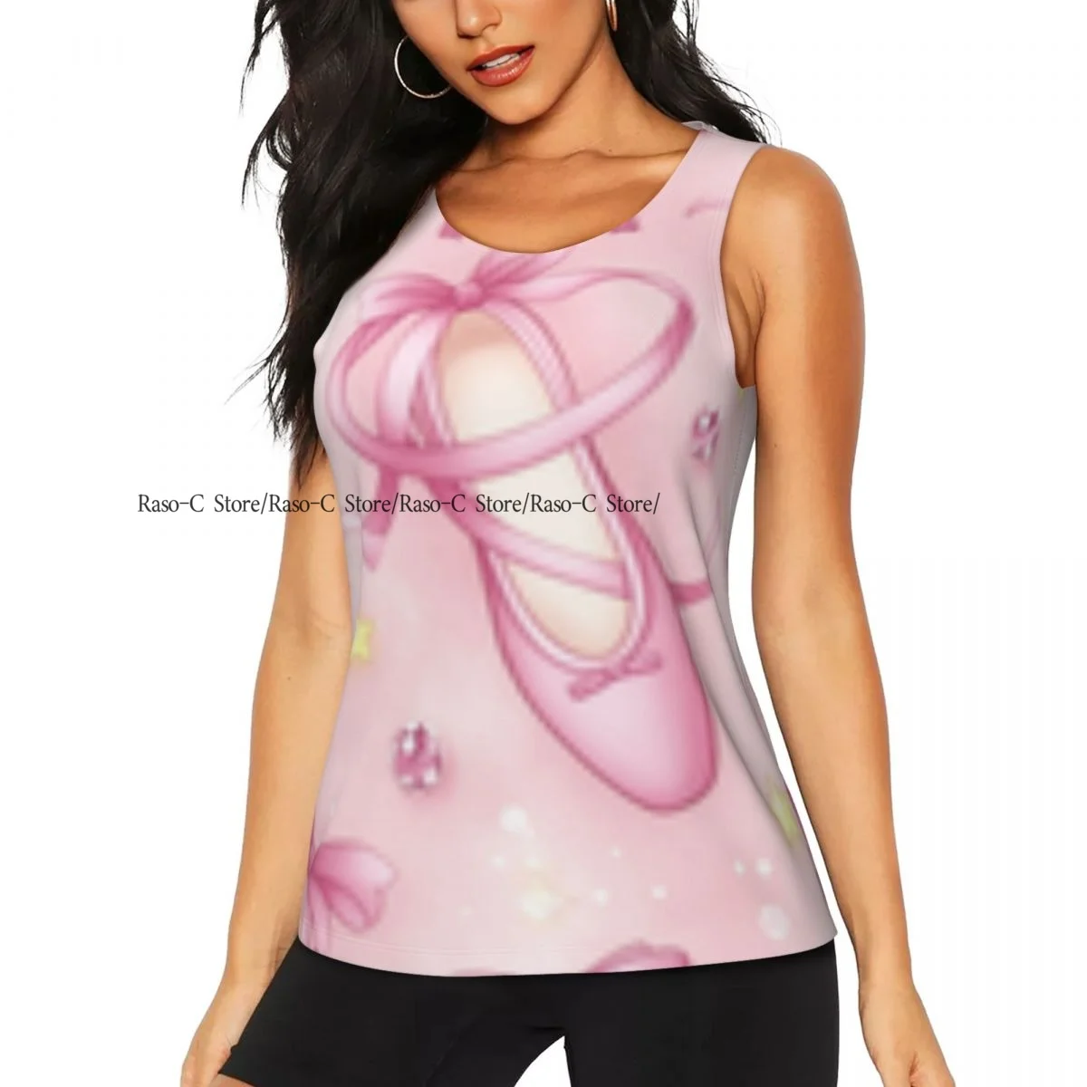 Women's Workout Tank Tops Quick Dry Sleeveless Athletic Shirts Pointer Shoes And Bows Gym Yoga Tops
